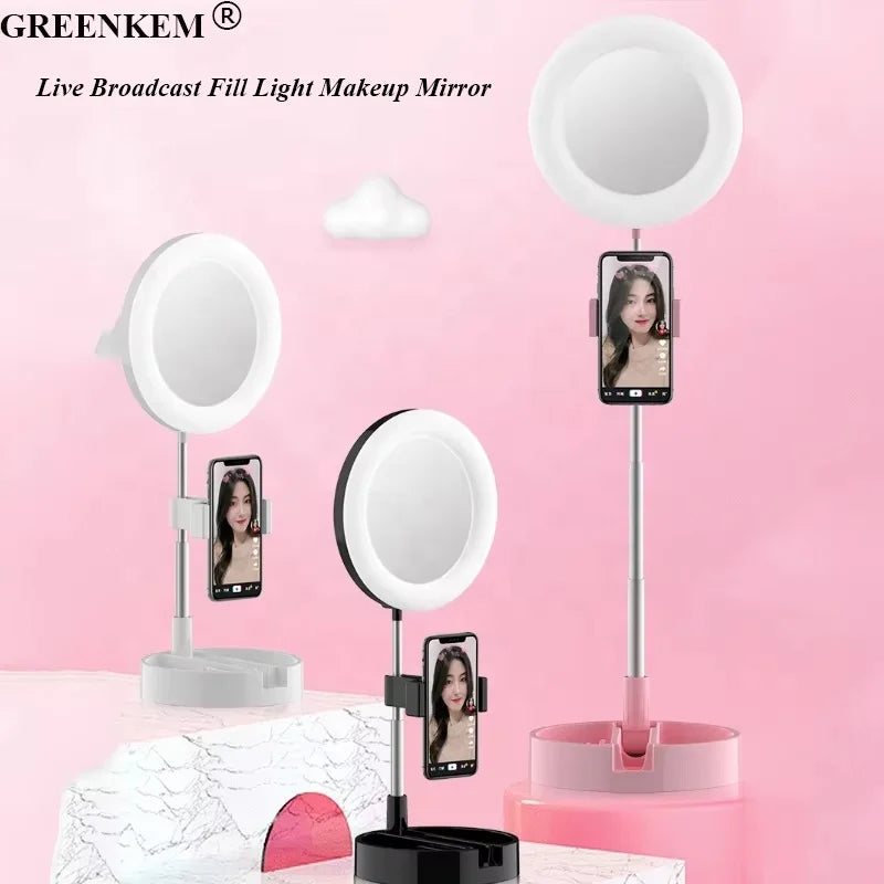New Portable Mini Fill-in Lamp Desktop Phone Bracket Light Mirror Live Broadcast Fill Light Makeup Mirror