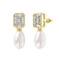 Giodo Fashionable 925 Sterling Silver Pearl Drop Earring 14K Gold Plated CZ Stud Earring for Women