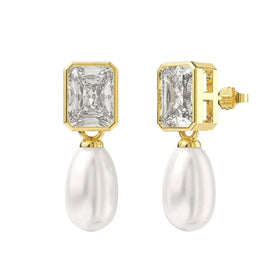 Giodo Fashionable 925 Sterling Silver Pearl Drop Earring 14K Gold Plated CZ Stud Earring for Women