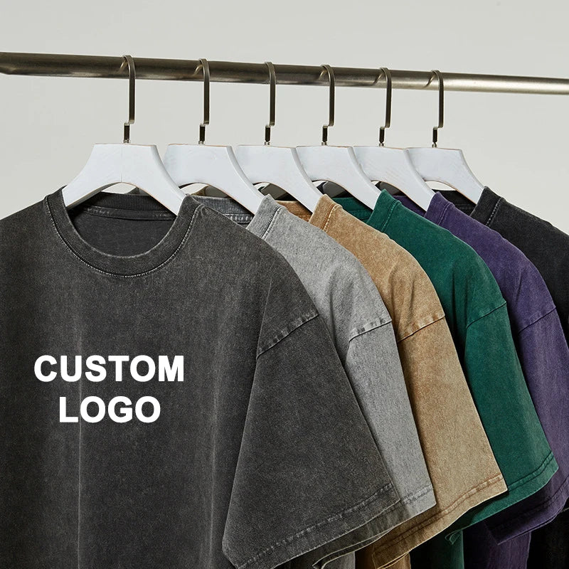 250G OEM Wholesale Acid Washed Tee Heavyweight Tshirt Dtg Black Oversized T-shirt Custom  Men's Graphic T Shirt
