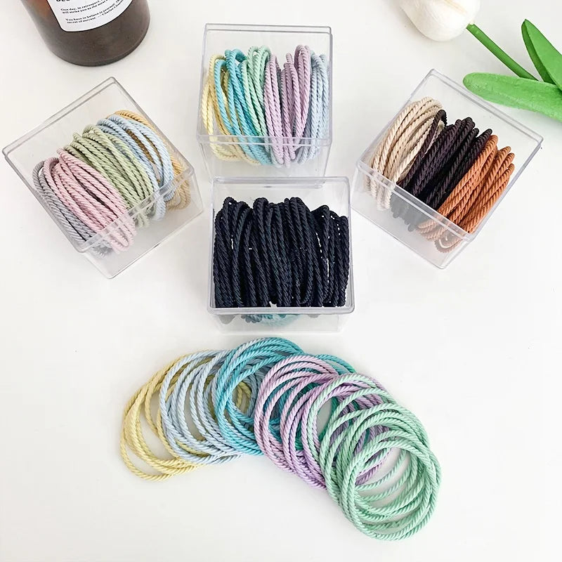50 Wholesale Custom Logo Girls Hair Accessories Rubber Bands High Stretch Durable Non Slip Spiraedl Hair Tie With Box Packaging