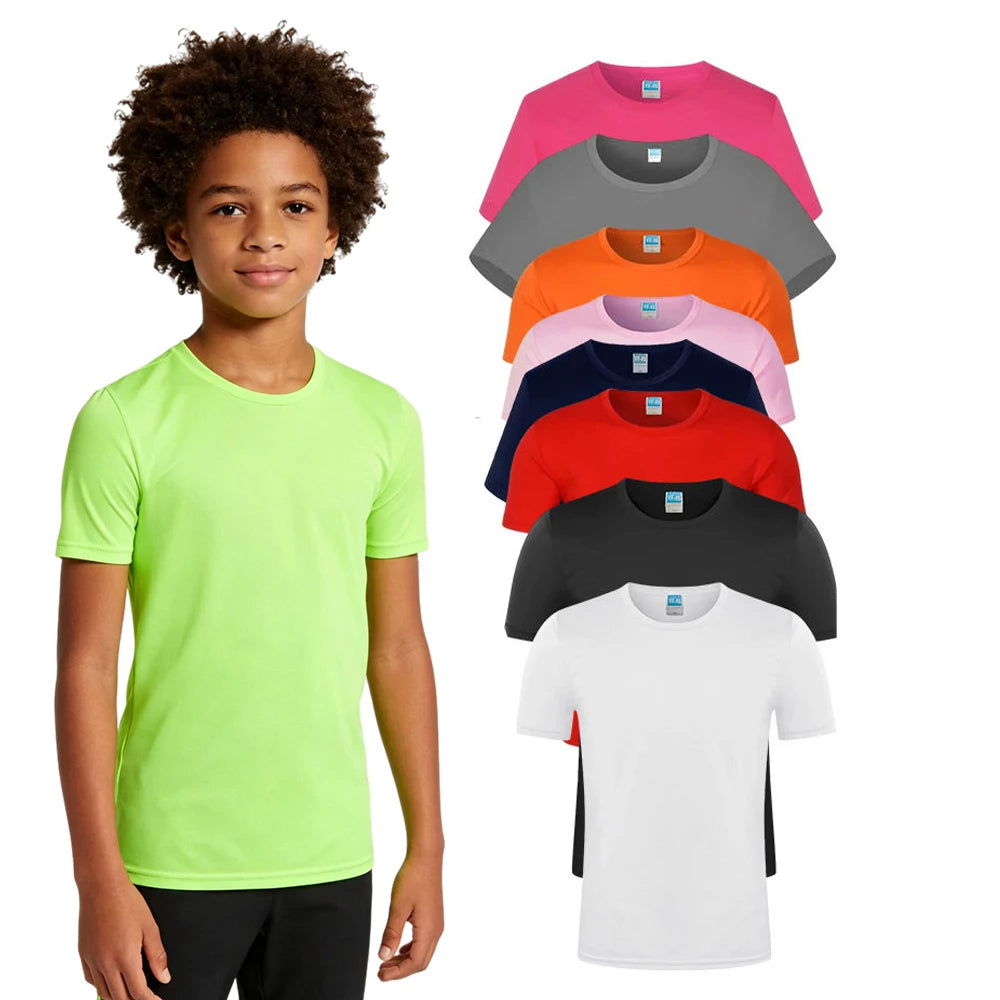 Kid's Children Youth Dry Fit 100% Polyester T Shirt Custom Short-Sleeve Summer T Shirts for Boys Girls Sports Undershirt