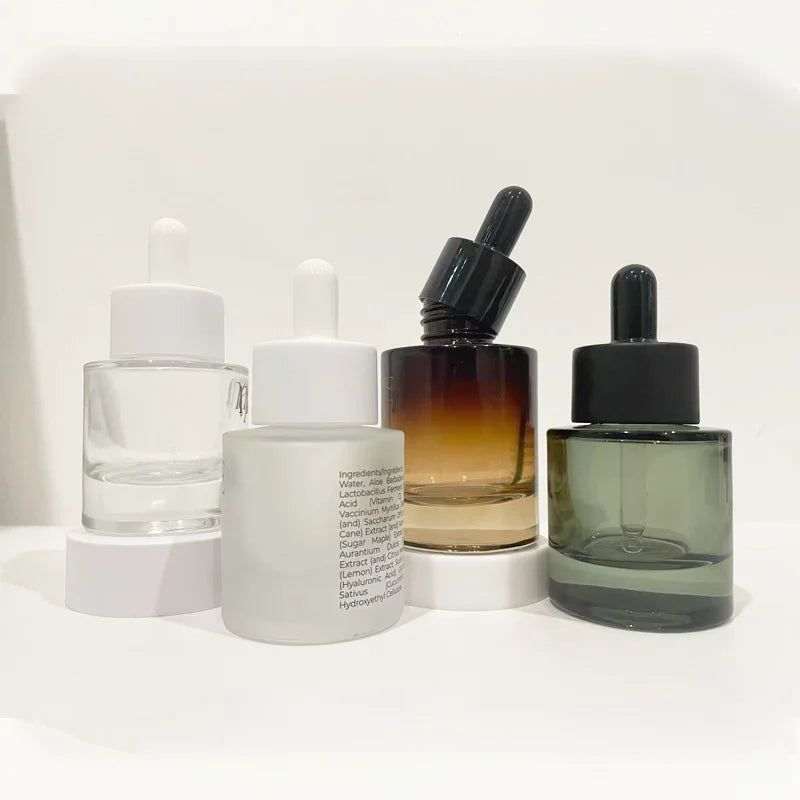 Wholesale 30ml 50ml Flat Shoulder Thick Bottom Glass Bottle Emulsion Empty Bottle Packaging Material Serum Bottle