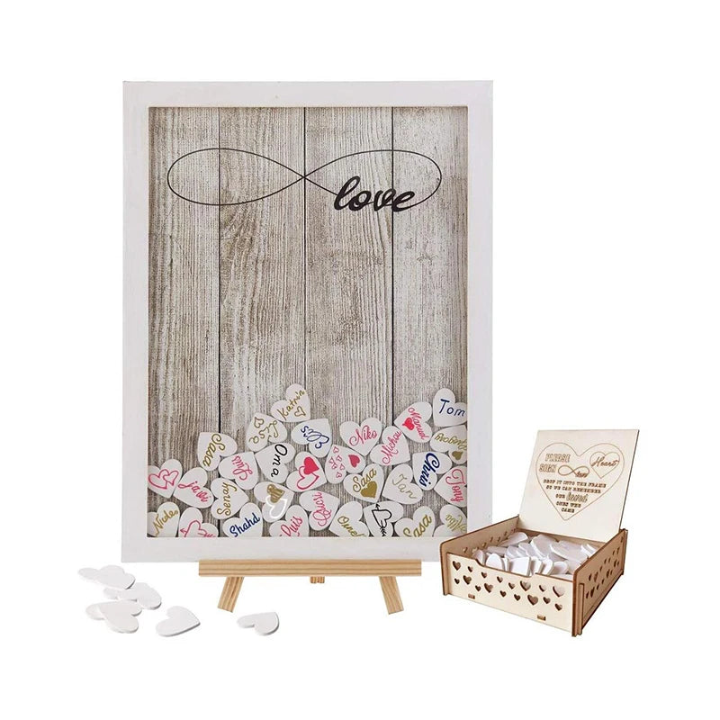 40x30cm White Wedding Guest Book Alternative With Wooden Heart Message Board