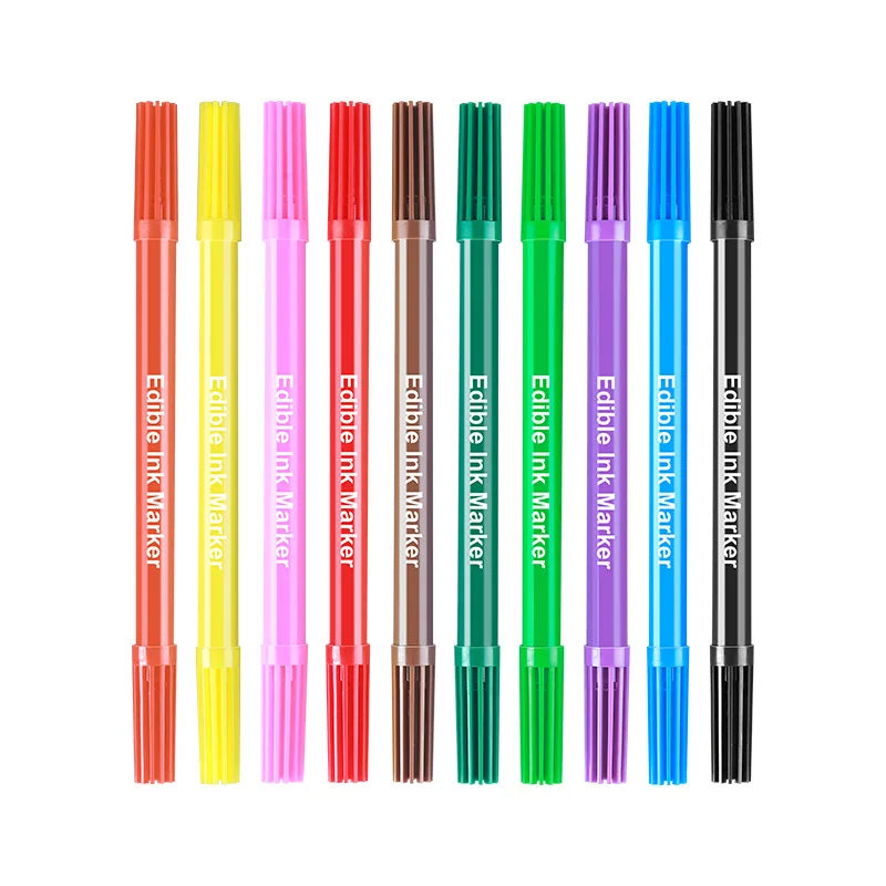 Manufacturer Food Grade Edible Double-Tip Decorating Pen 20 Color Ink Plastic One-Number Shape Dessert Cake Tool Bulk Packaging