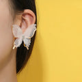 European and American Double Layer Tulle Yarn Black Statement Earrings Butterfly Shaped Metal Jewelry Stand Gold Earrings