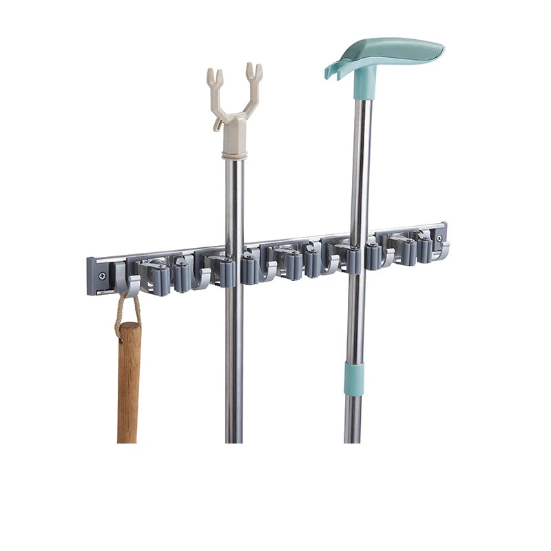 Movable Ss304 Wall Mount Broom Holder Racks and Hooks Mop Broom Hanger