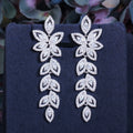 Marquise Cut Cubic Zirconia Dangling Drop Cluster Flower Leaf Long Earrings for Women Elegant Wedding Banquet Jewelry