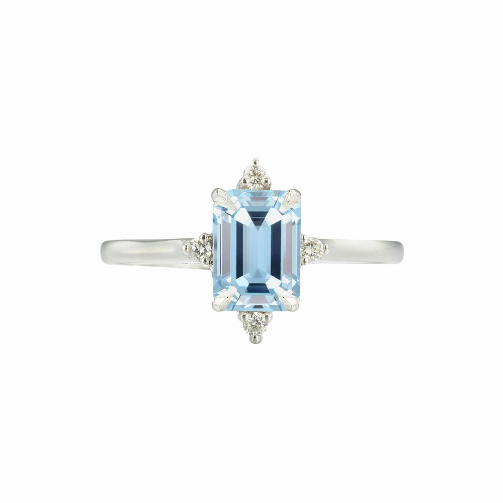 Delicate Fantastic Vintage Engagement Rings Women Emerald Cut Aquamarine Rhodium/Gold/Silver Plated S925 Sterling Silver