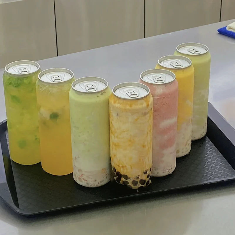 Custom Logo Food Grade Plastic Soda Can 330ml 500ml 650ml Transparent PET Pop Beverage Can With Easy Open Lid