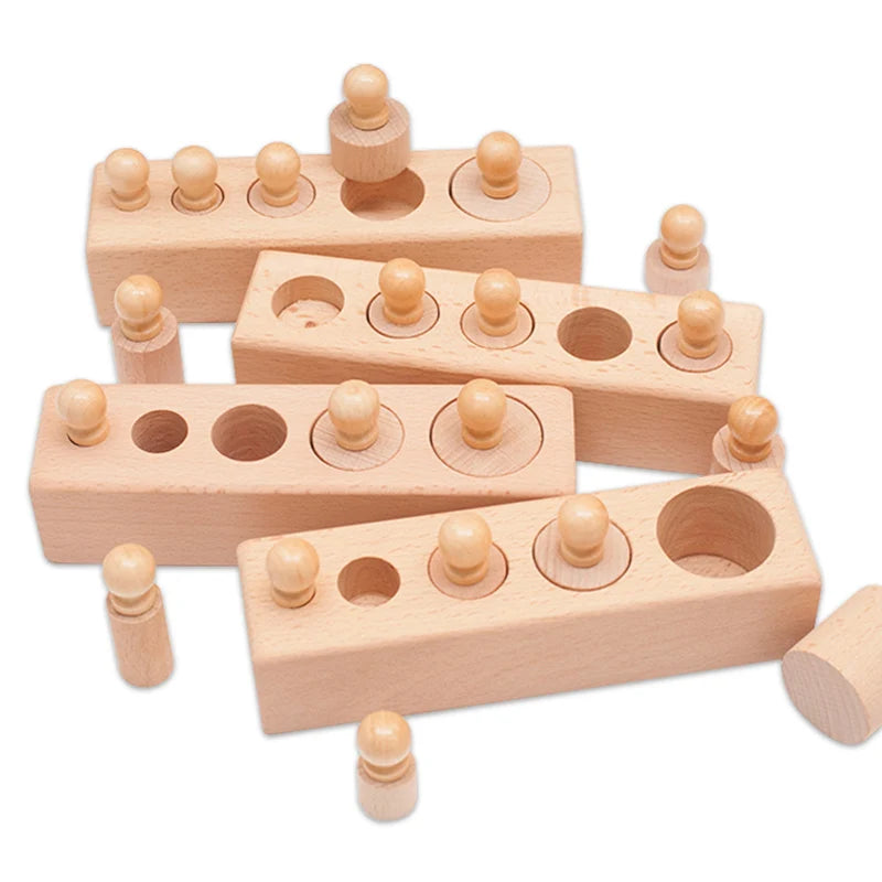 Early Education Wooden Cylinders Ladder Blocks Montessori Knobbed Insert DIY Toy for Kids Boys Girls Sensory Cognition
