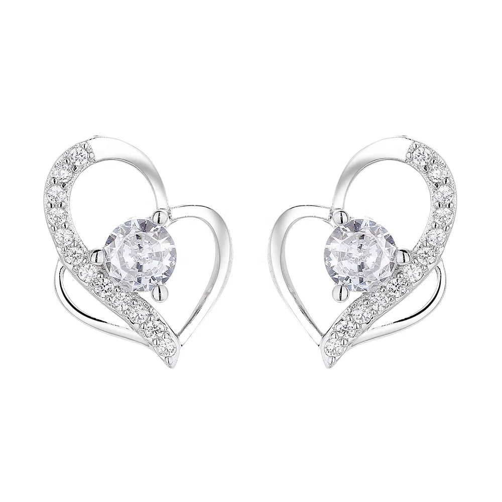 S925 Sterling Silver Stud Simple Heart-Shaped Earrings