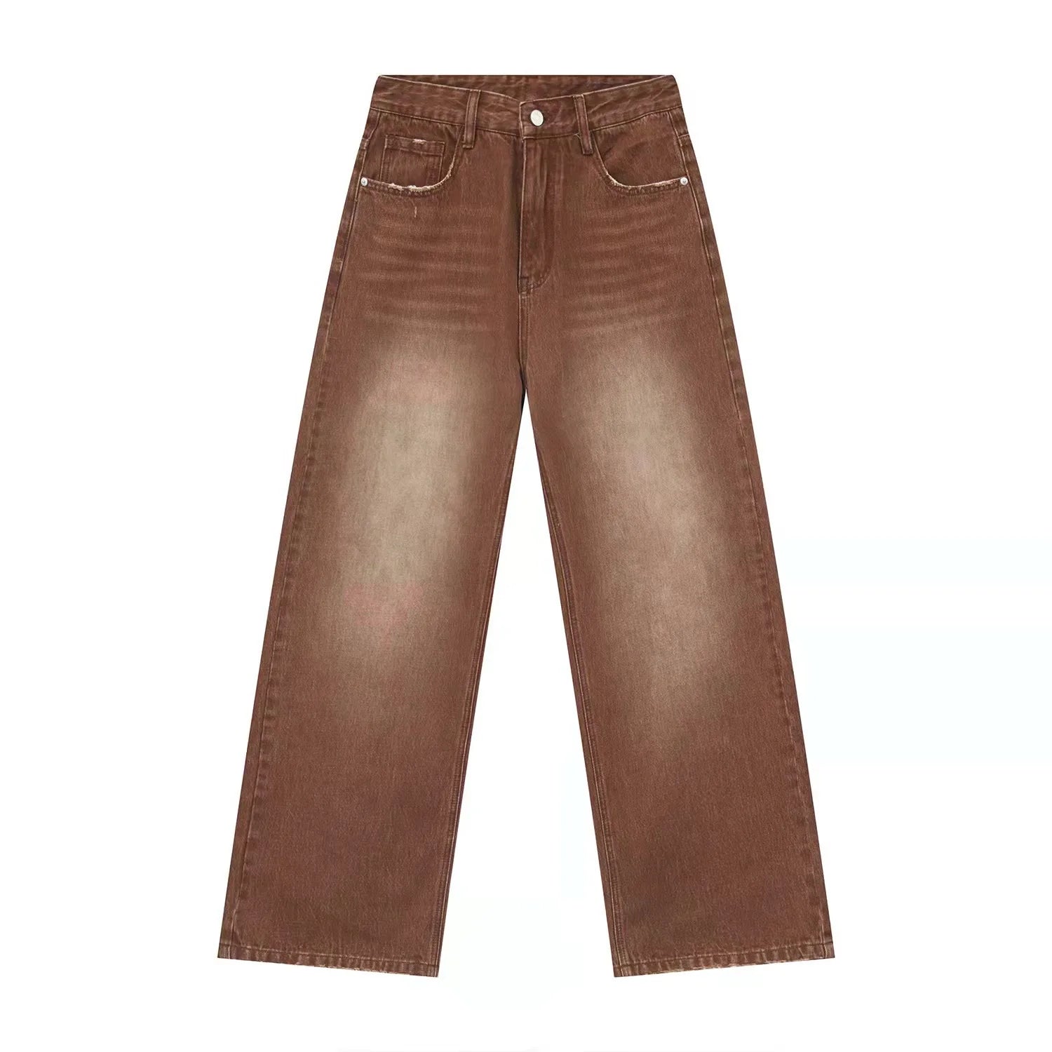 2025 Fashion High Street Boot Cut Cargo Jeans Oversized Monkey Wash Brown Stacked Denim Breathable Winter Jeans for Men