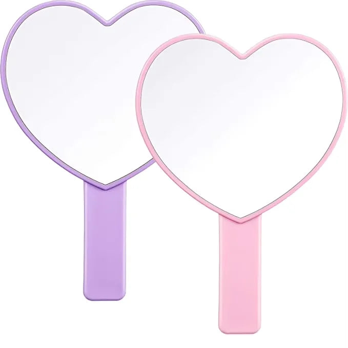 Custom Handheld Lighted Magnifying Single Sided Travel Portable Mini Heart Shaped Silver Finish Make-up Mirror Private Mirror