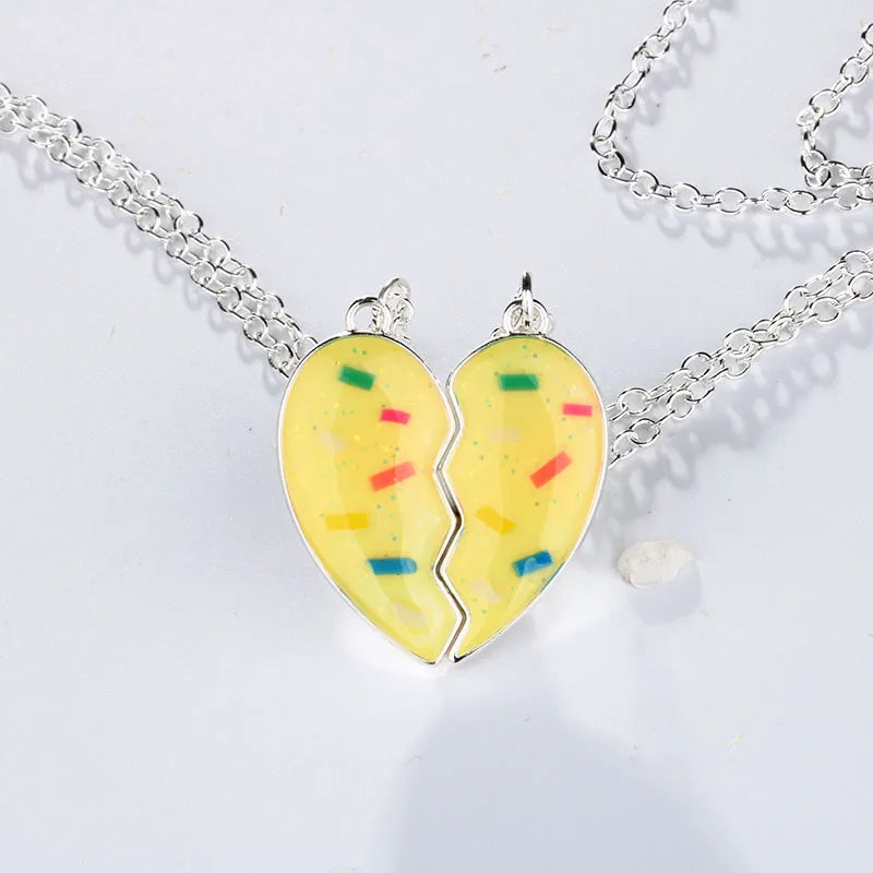 2Pc Fashion Trendy Best Friend Necklace Cute Heart Charm Colorful Enamel Pendant BFF Magnetic Necklace for Men Women Couple