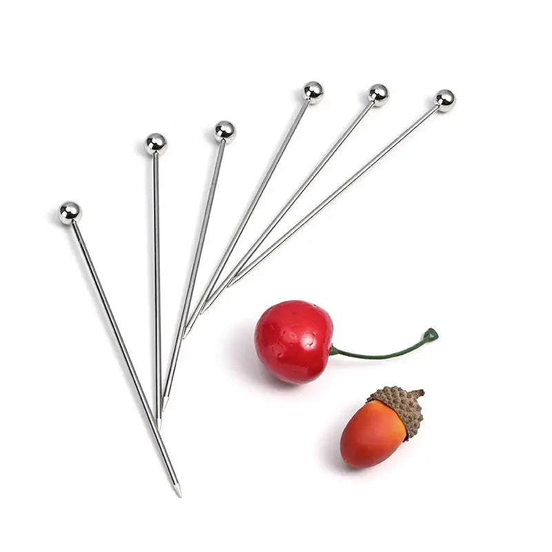 Stainless Steel Cocktail Pick Reusable Sandwich Fruit Pick Metal Toothpicks  for Bar Club
