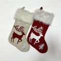 Printed Reindeer Plaid Polyester Christmas Stockings Embroidery Hanging Xmas Home Decorations Gift Socks
