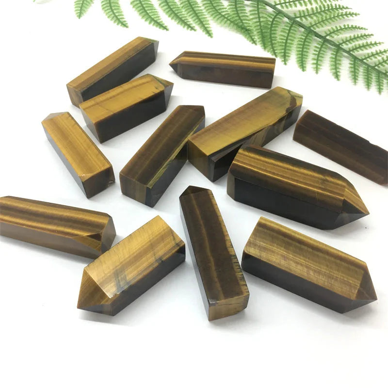 Hot Sale Natural Yellow Tiger Eye Quartz Stone Wand Point  Han Polished Crystal Four Square Tower