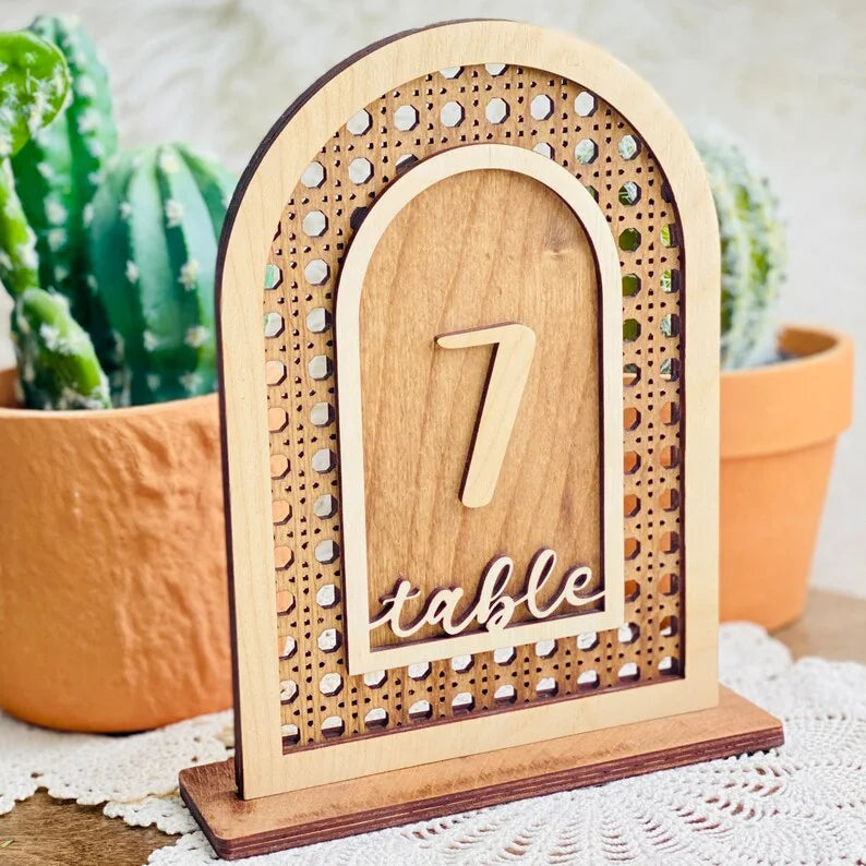 Boho Wedding Signage Rattan Wooden Rustic Wedding Table Numbers for Wedding Table Decoration