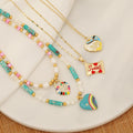 Fashion Brass Pearl Natural Stone Beaded Necklace Love Heart Pendant Necklace for Women Everyday
