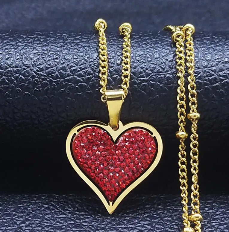 Caicai Heart-shaped Zircon Jewelry Fashion Simple Color Heart Women Pendant Necklace Lover Gift Mother's Day