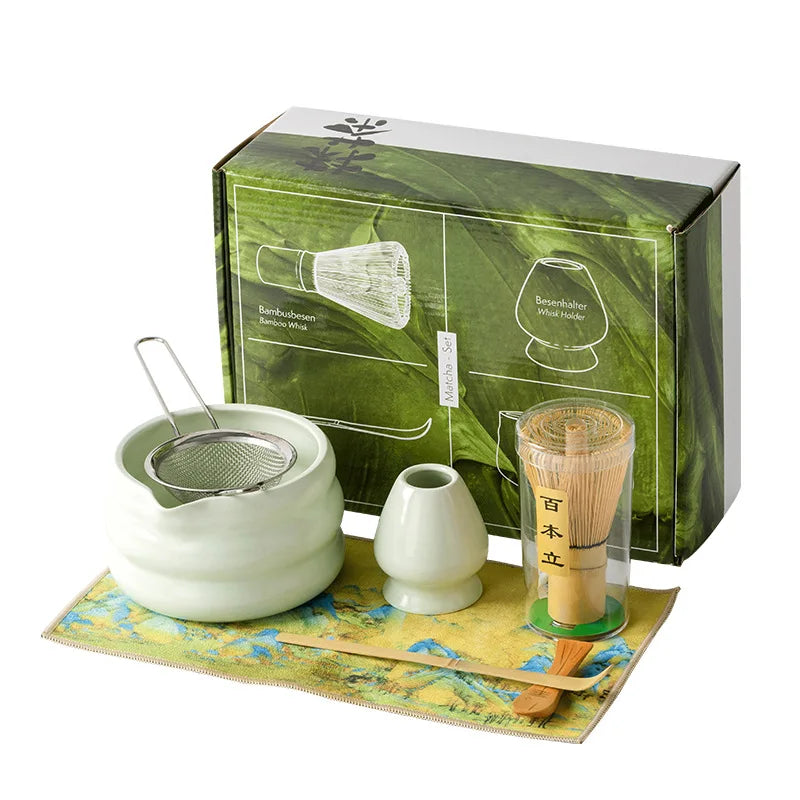 Wholesale Matcha Tea Set Matcha Bowl Scoop Bamboo Whisk Set 7 Pieces Ceramic Chawan Japanese Essential Matcha Set With Gift Box