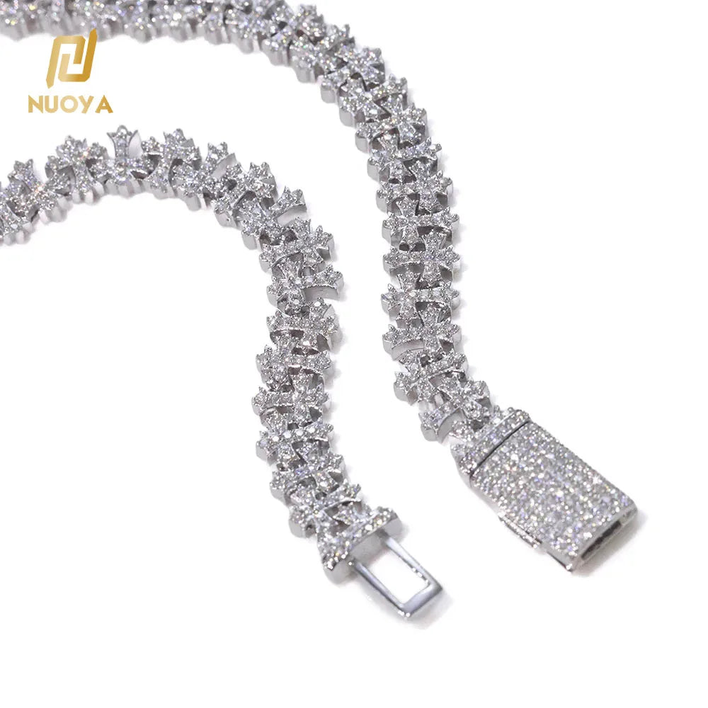 Nuoya 8MM Iced Out Bling Cross Design Bracelet Silver Plated Link Chain Fashion for Men and Women Fine Jewelry Chains Bracelet