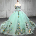 Modest Off the Shoulder Backless Evening Gowns Quinceanera Dresses Fruit Green Floral Dress Jancember 6528