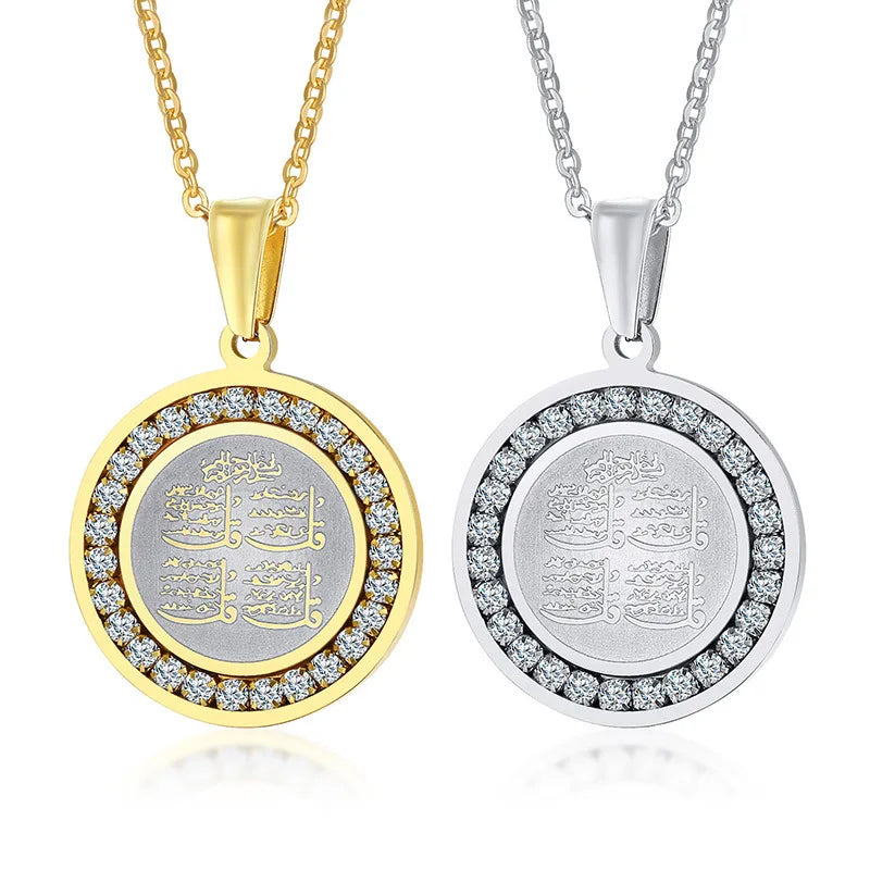 Ramadan Allah Necklace Islamic Proverbs Zircon Jewelry Stainless Steel Pendant Necklace