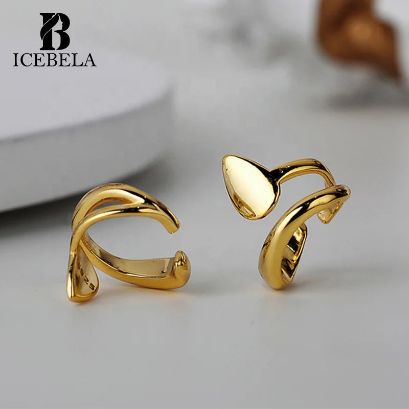 ICEBELA 2026 New Arrival Ear Cuffs 925 Sterling Silver Water Drop Cuff Earrings Personality Gold Ear Clip Cuff for Women