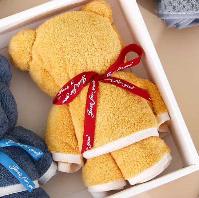 Coral Velvet Bear Shape Towels Gift Box Wedding Christmas Towels