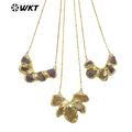 WT-N1424 Gorgeous Natural Yellow Citrine & Amethyst Necklace Vintage Boho Beads Necklace Casual Long Statement Necklace