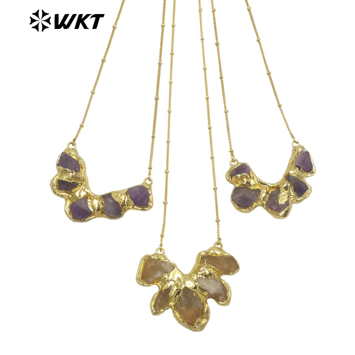 WT-N1424 Gorgeous Natural Yellow Citrine & Amethyst Necklace Vintage Boho Beads Necklace Casual Long Statement Necklace