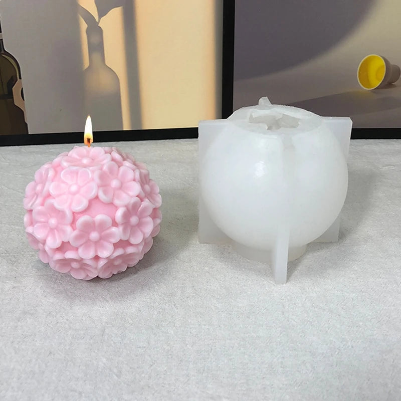 BPA Free Food Grade  Easy Release Soft Molds for Candle Making Handmade 3D Daisy Flower Ball Shape Silicone Candle Molds