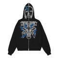 Custom Logo Zip up Rhinestone Fleece Blank Black Men Oversized Zipped Skeleton Zipper Full Body Zip up Face Hoodie for Men