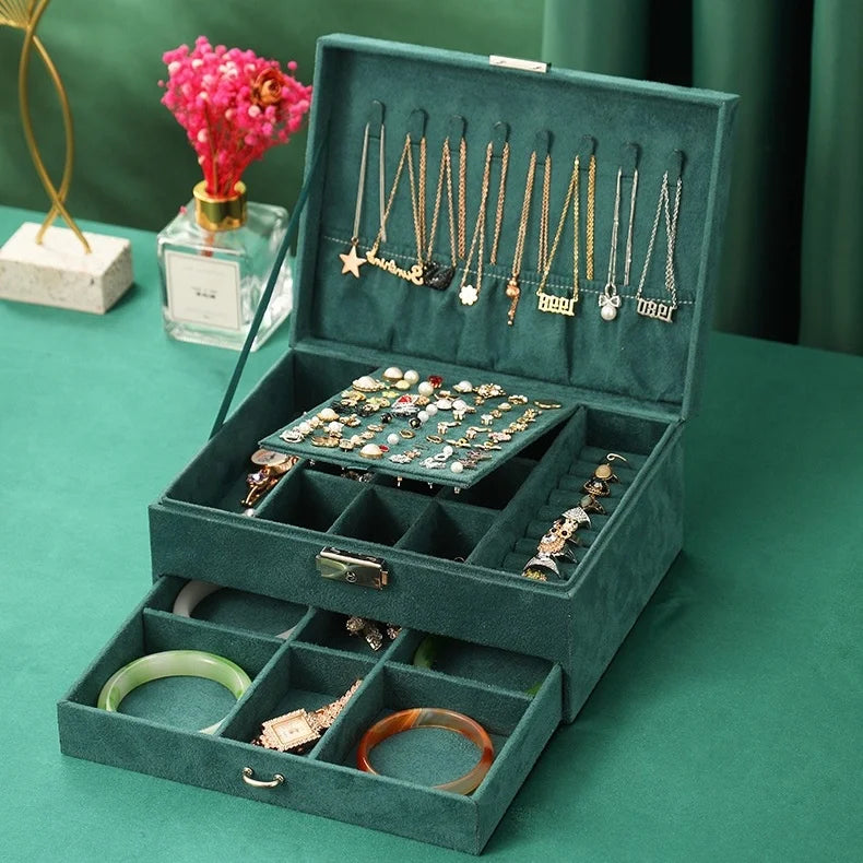 Wholesale Jewelry Storage Box New Vintage Velvet Flannel Retro Multi-Layer Large Capacity Jewelry Box for Women