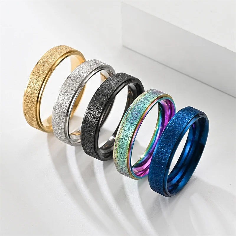 European American Religious Frosted 6MM Stainless Steel Ring Double Step Waterproof Non-Rust Jewelry for Engagement Couples