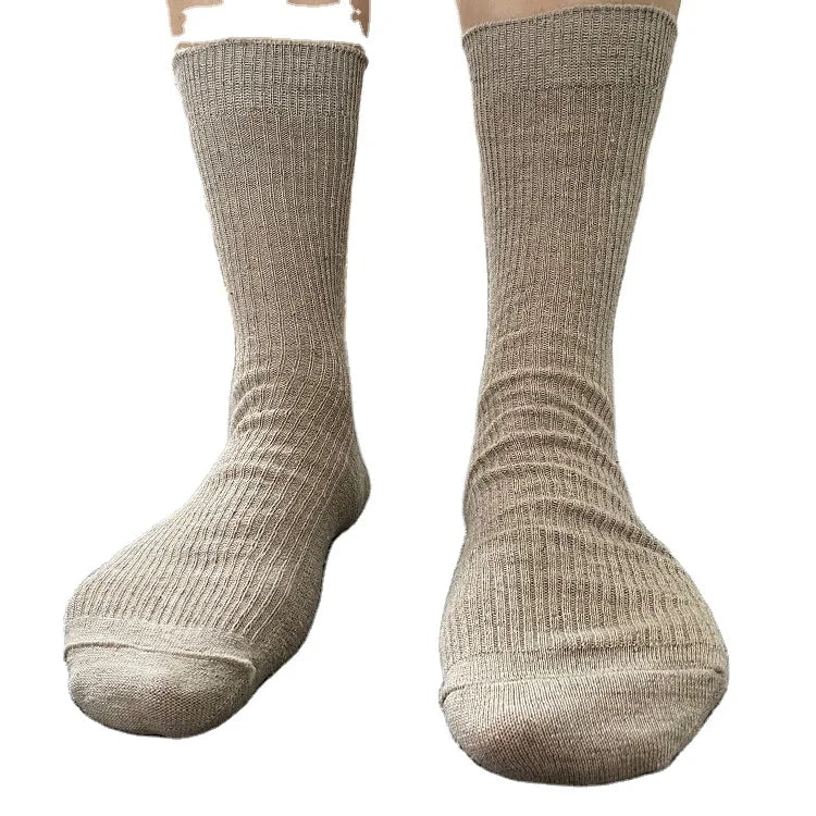 Business Men High Tube Stripped Pattern Pure Hemp Yarn Knitting Hand Sewing Toe Socks
