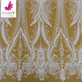 HY2417 2023 Gorgeous White Beaded Pearls Lace With Crystal Sequins French Wedding Bridal Dress Fabric
