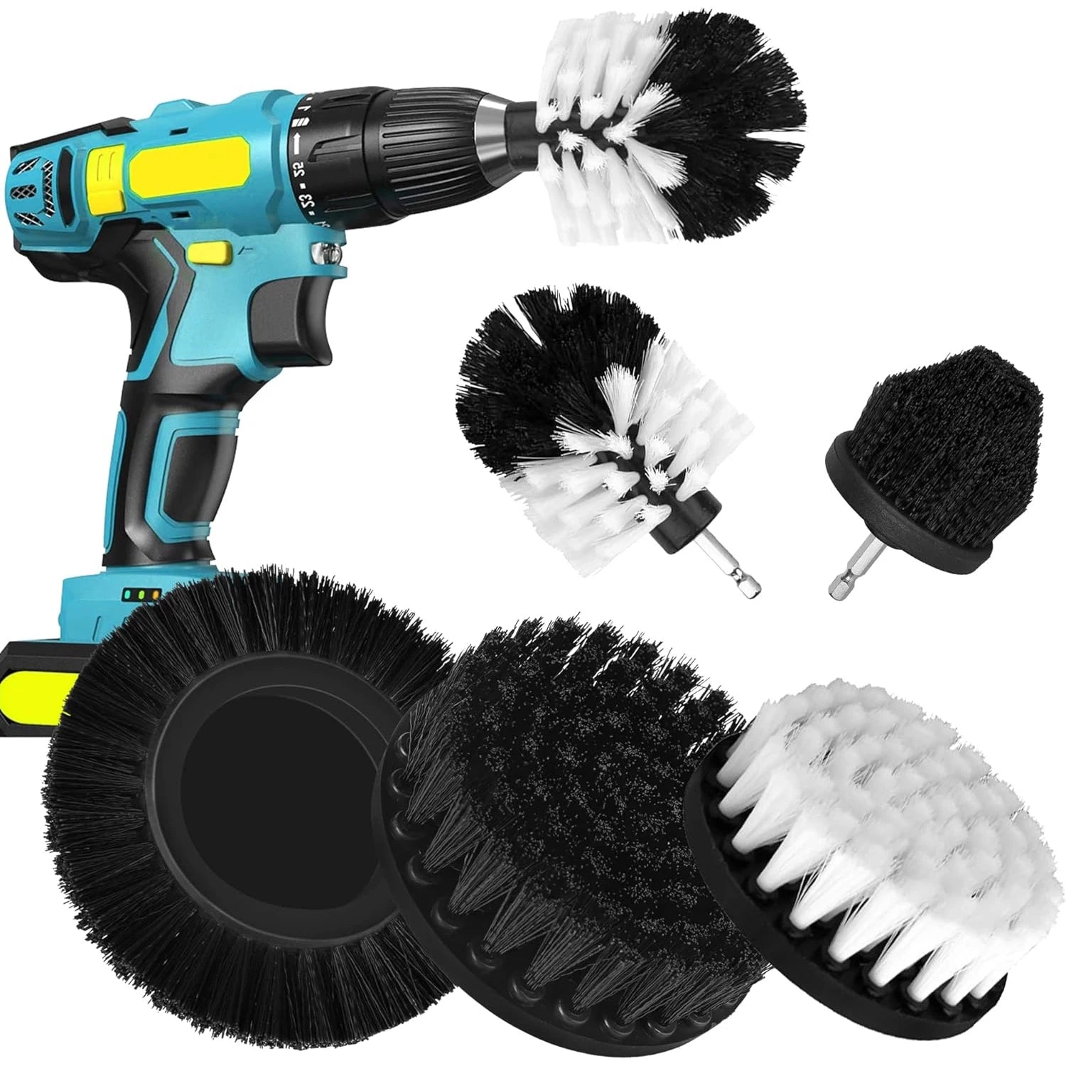 5 Brush Attachments for Cordless Screwdriver or Drill Soft and Hard Upholstery Brush for Car Bathroom Tiles