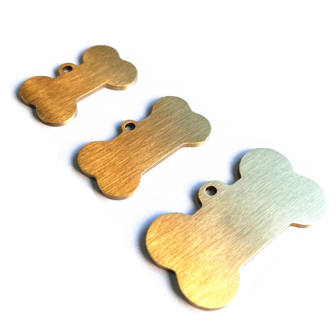 2mm Thickness Brushed Effect Personalized Engraved Brass Bone Pet Tags Personalised Id Name Dog Tag