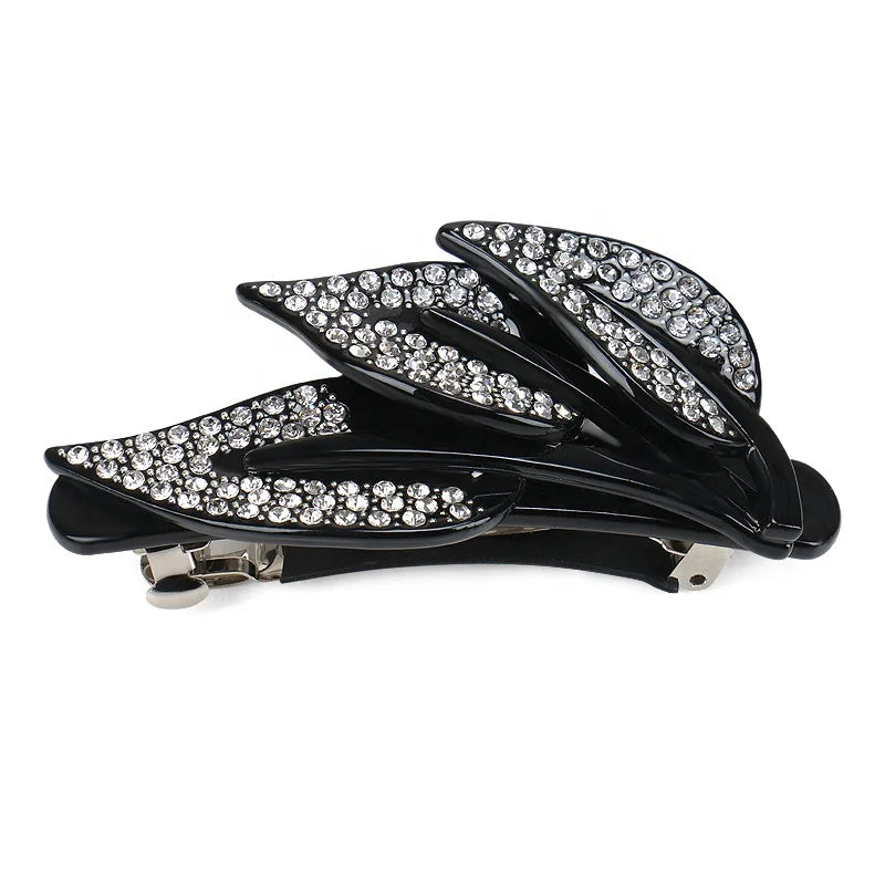 Exquisite Full Rhinestones Leaf Hiar Barrette Clips Cellulose Acetate Leafs Hiar Barrette