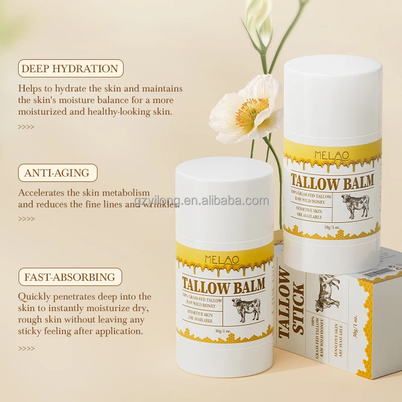 Wholesale Beef Tallow Balm Stick HALAL Grass Fed Tallow Firming Face Moisturizer SkinCare Stick Moisturizing Tallow Stick