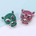 Custom Logo Brooch Lapel Pins Fashion Men Women Brooch Jewelry Accessories Alloy Rhinestone Leopard Head Brooch Pin