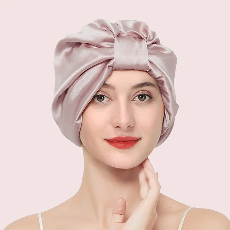 RTS Wholesale Price Double Layer Cube Style Silk Hair Turban Custom Bonnets Silk logo 100% Mulberry Silk Bonnet