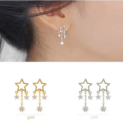 S925 Sterling Silver Earrings Korean Fashion Crystal Earrings Star Your Earrings Silver Jewelry Accessories
