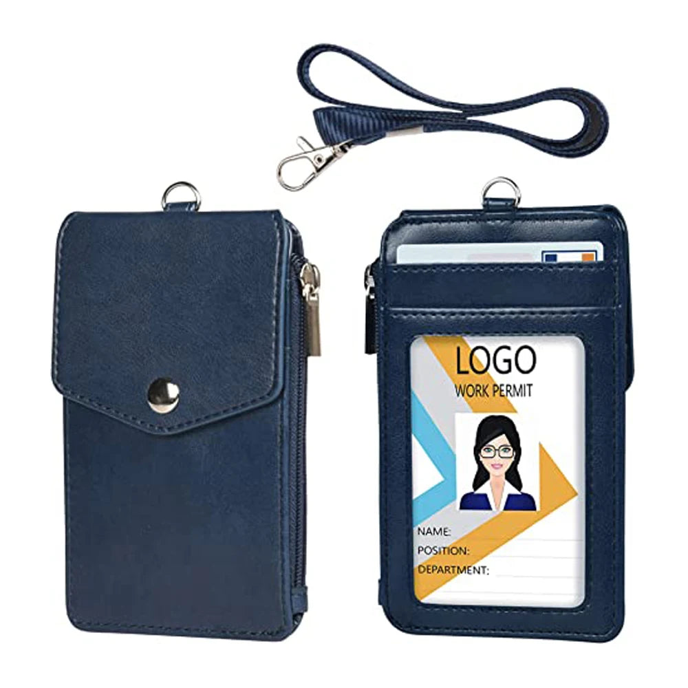 Factory Wholesale Custom Logo Leather Wallet Card Holder Office School Name ID Card Badge Holder With Ribbon Lanyard