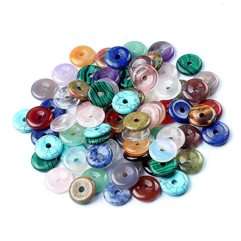 12-16mm Natural Stone Bead Pendant Central Hole Ring Shape Mixed Stone Jade Donut Charms Buckle Agate Crystal for Jewelry Making