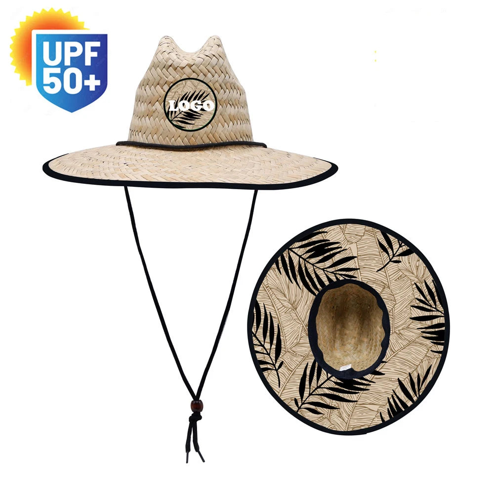 Customizable Tropical Leaves Straw Hat with Jungle Leaf Pattern for Outdoor Activities Fishing Travel Casual Wear Cycling Sports