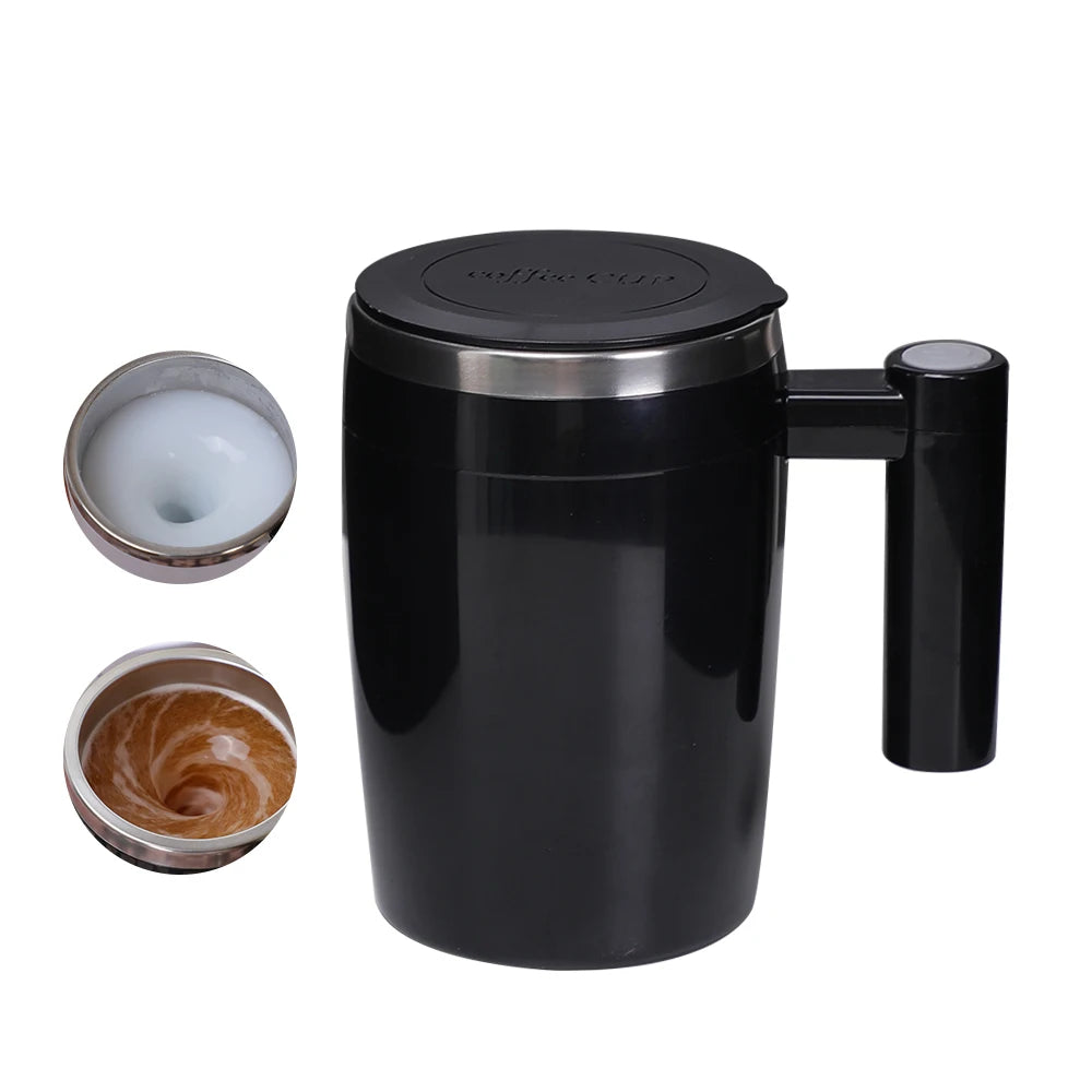 New Arrival 380ml Stainless Steel Auto Mixing Coffee Cup Handle Lid Portable Electric Custom Logo Self-Stirring Mugs Camping